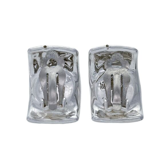 Vintage Bat-Ami Sterling Silver 925 Textured Rectangular Clip-On Earrings - Picture 2 of 5